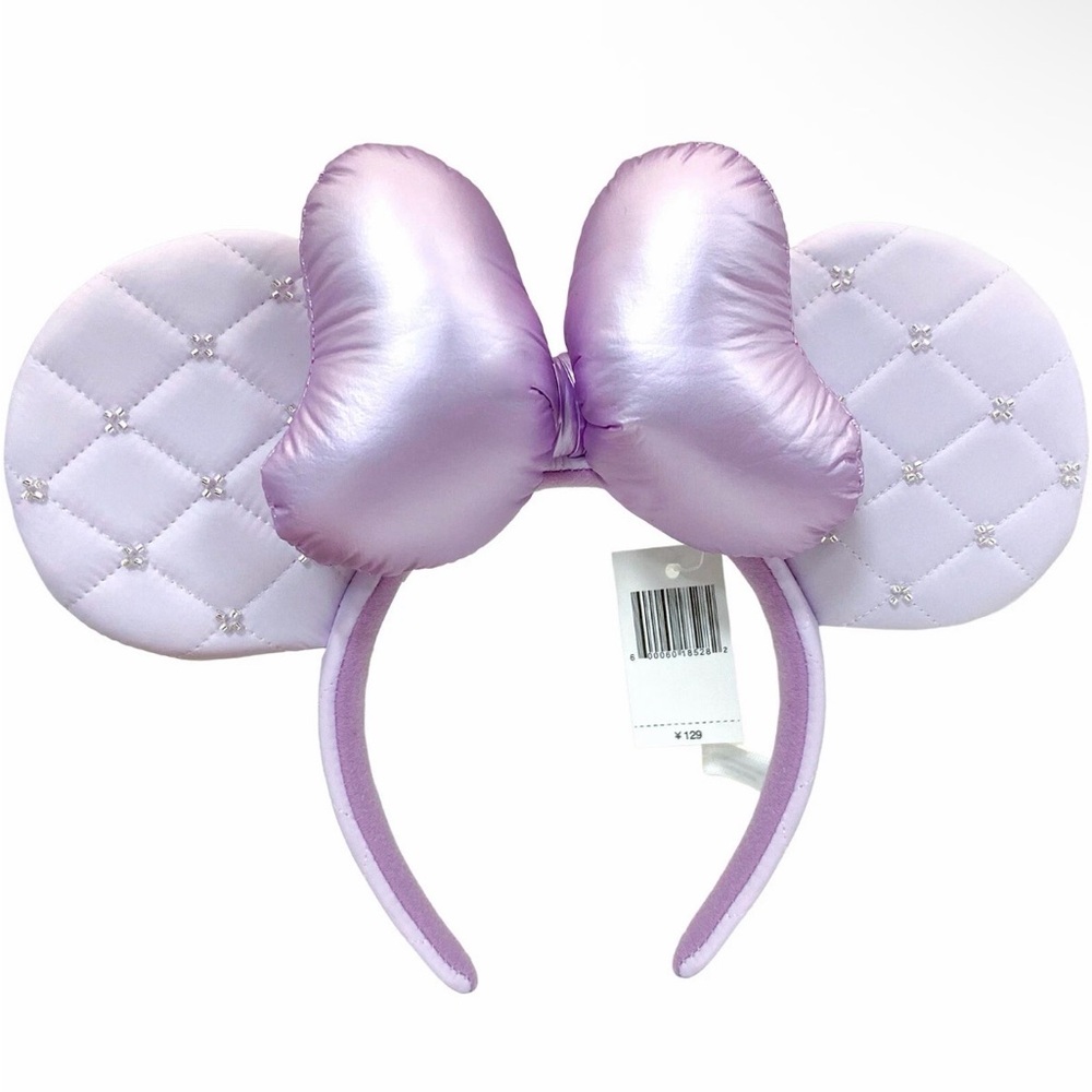Disney Tokyo Lavender Minnie Ear Headband with Quilted Ears and Shiny Bow